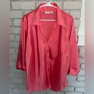 Cato Woman - Pink Satin Button-Up Blouse with Quarter Sleeves